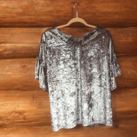 Doe & Rae Gray/Silver Whimsigoth Crushed Velvet Fairycore Bell Sleeve Top Small - Picture 2 of 5